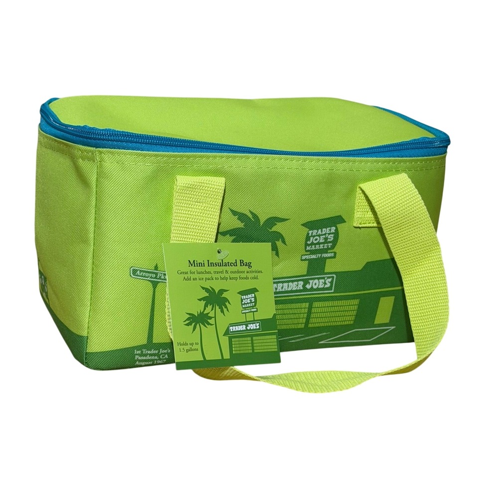 NWT Trader Joe's Insulated Bag Unisex Mini Green Reusable Cooler Tropical Zip